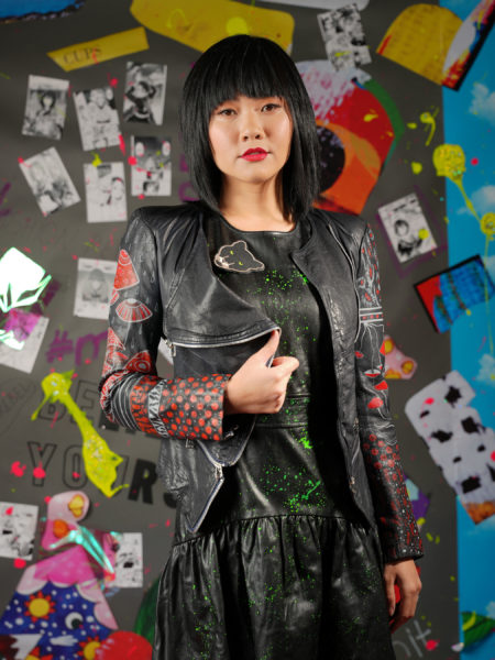 spark+rebel modular eco fashion brand upcycled leather jacket mushroom print casual street style in sustainable fashion on etsy