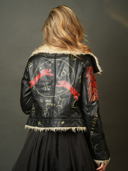 spark+rebel modular eco fashion brand upcycled hand painted tiger leather art  print casual street style in sustainable fashion on etsy