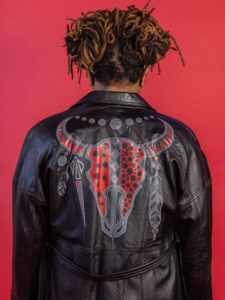 spark+rebel modular eco fashion brand upcycled second hand jacket leather Bull print in sustainable fashion on etsy