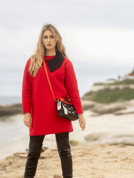 spark+rebel modular eco fashion brand minimalist red wool upcycled dress in sustainable fashion on etsy