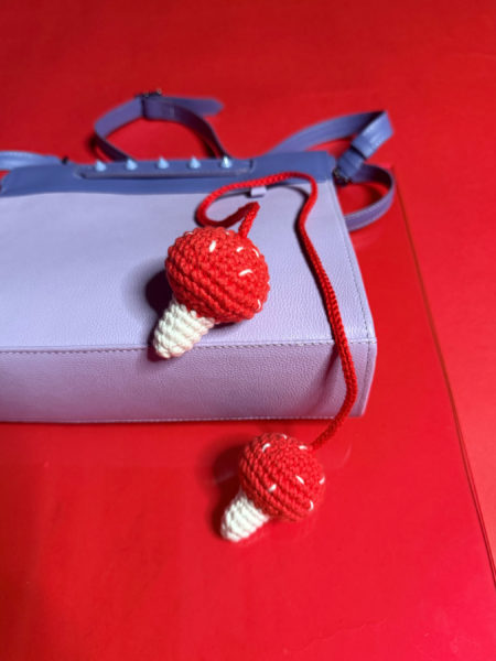 spark and rebel features mumilabs collab mushroom crochet bag charm in eco fashion