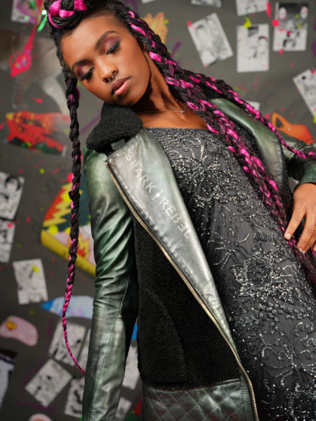 spark and rebel features upcycled green leather jacket in eco fashion