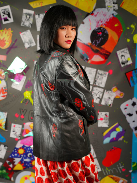spark and rebel features upcycled leather jacket in eco fashion evil eye