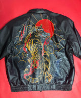 spark and rebel features upcycled tiger and red sun jacket in eco fashion