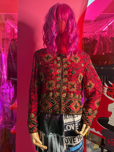 spark and rebel features vintage beaded sequin unique red blazer in eco fashion