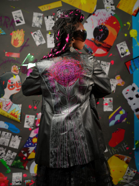 sparkandrebel upcycled purple jacket in eco fashion