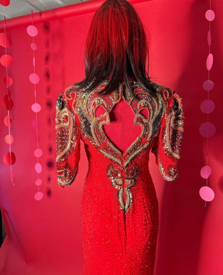 spark and rebel features silk evening gown in eco fashion