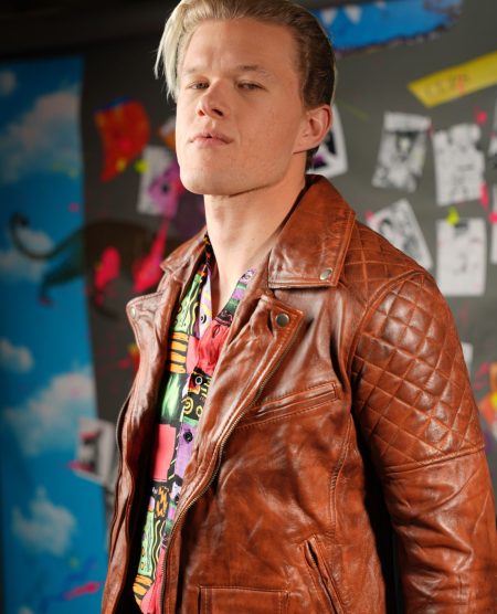 spark and rebel features brown moto jacket in eco fashion