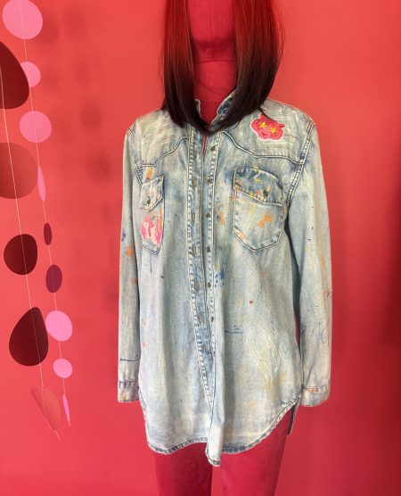 spark and rebel features painted denim jacket in eco fashion