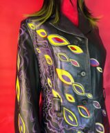 spark+rebel modular eco fashion brand abstract hand-painted leather jacket in sustainable fashion on etsy