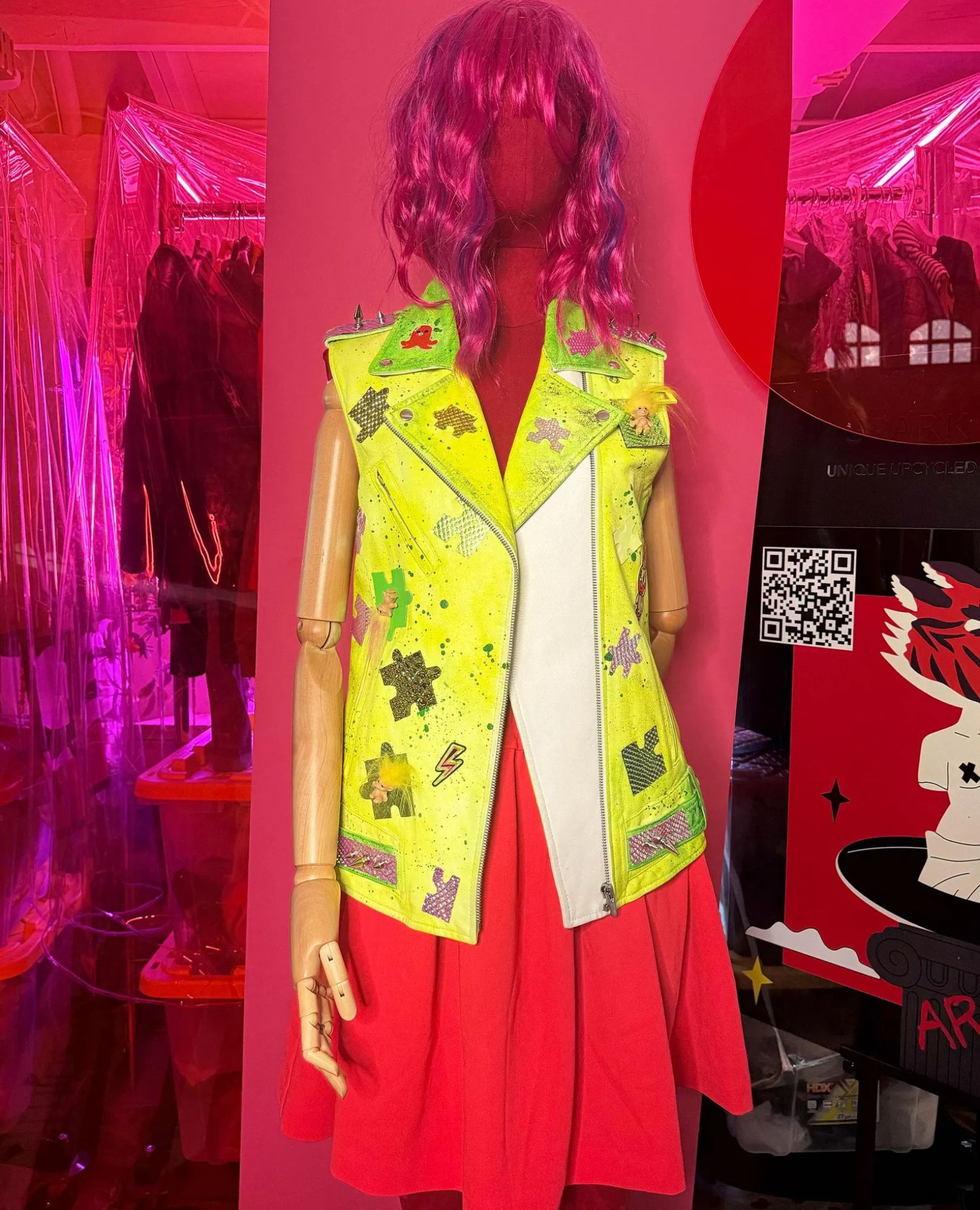 spark+rebel modular eco fashion brand upcycled neon lime leather party vest in sustainable fashion on etsy