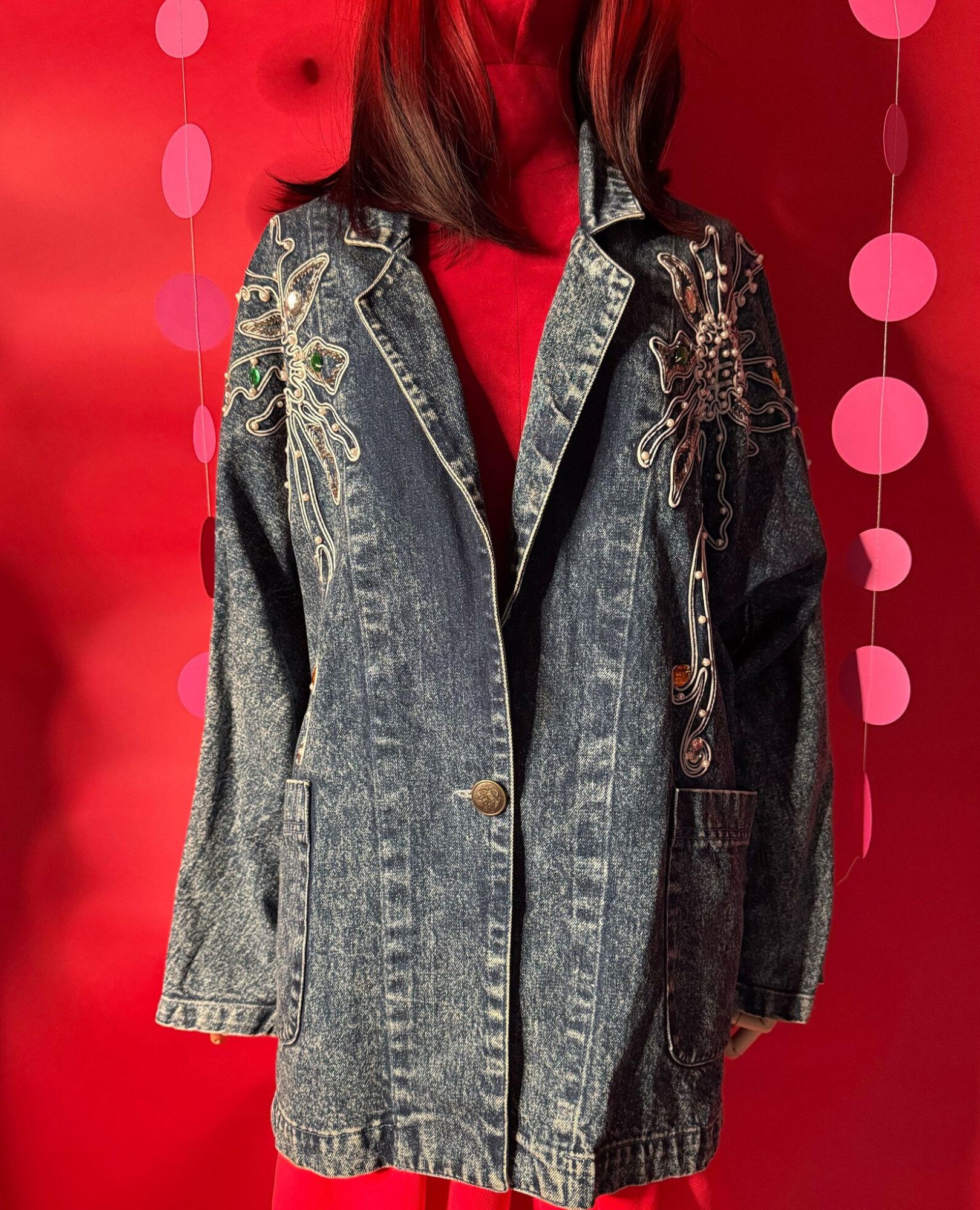 spark+rebel modular eco fashion brand vintage korean beaded sequin denim jacket in sustainable fashion on etsy