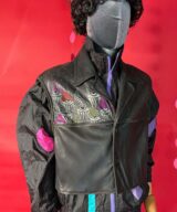 spark+rebel modular eco fashion brand hand-painted evil eye upcycled leather vest in sustainable fashion on etsy