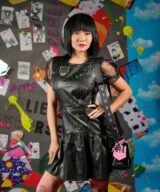 spark+rebel modular eco fashion brand upcycled neon faux leather party dress in sustainable fashion on etsy