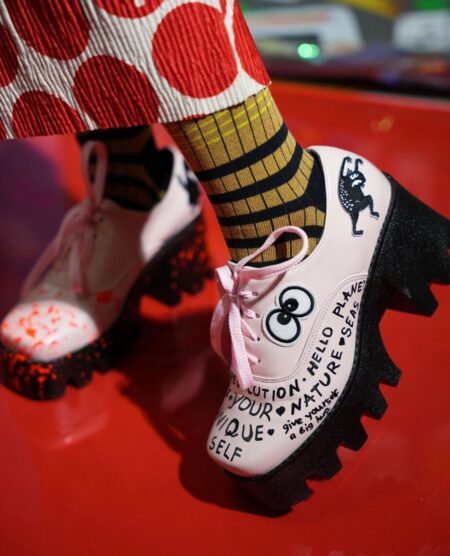 spark+rebel modular eco fashion brand upcycled hand-painted graffiti platform booties in sustainable fashion on etsy