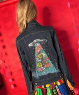 spark+rebel modular eco fashion brand upcycled hand-painted levis ufo denim set in sustainable fashion on etsy
