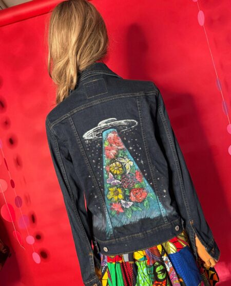 spark+rebel modular eco fashion brand upcycled hand-painted levis ufo denim set in sustainable fashion on etsy