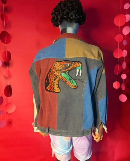 spark+rebel modular eco fashion brand upcycled patchwork serpent jacket in sustainable fashion on etsy