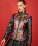 spark+rebel modular eco fashion brand upcycled hand painted leather jacket mushroom print casual street style in sustainable fashion on etsy