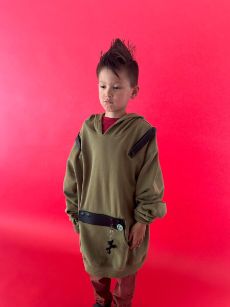 spark+rebel modular eco fashion brand upcycled organic cotton hoodie kids and teens casual street style in sustainable fashion on etsy